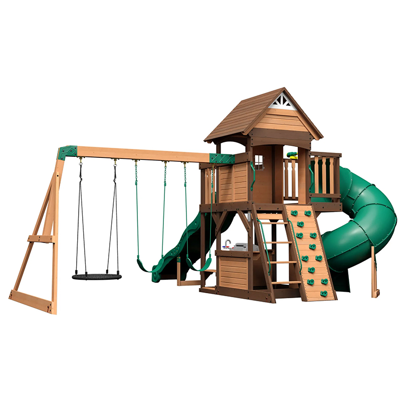 Kids Outdoor Monkey Bar Set - ia-Wooden Outdoor Playground Swing Set dengan