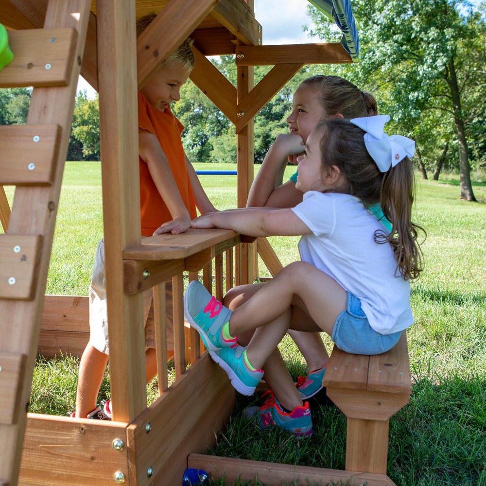 Kids Outdoor Monkey Bar Set - Ayunan Taman Kayu Cedar AS dengan