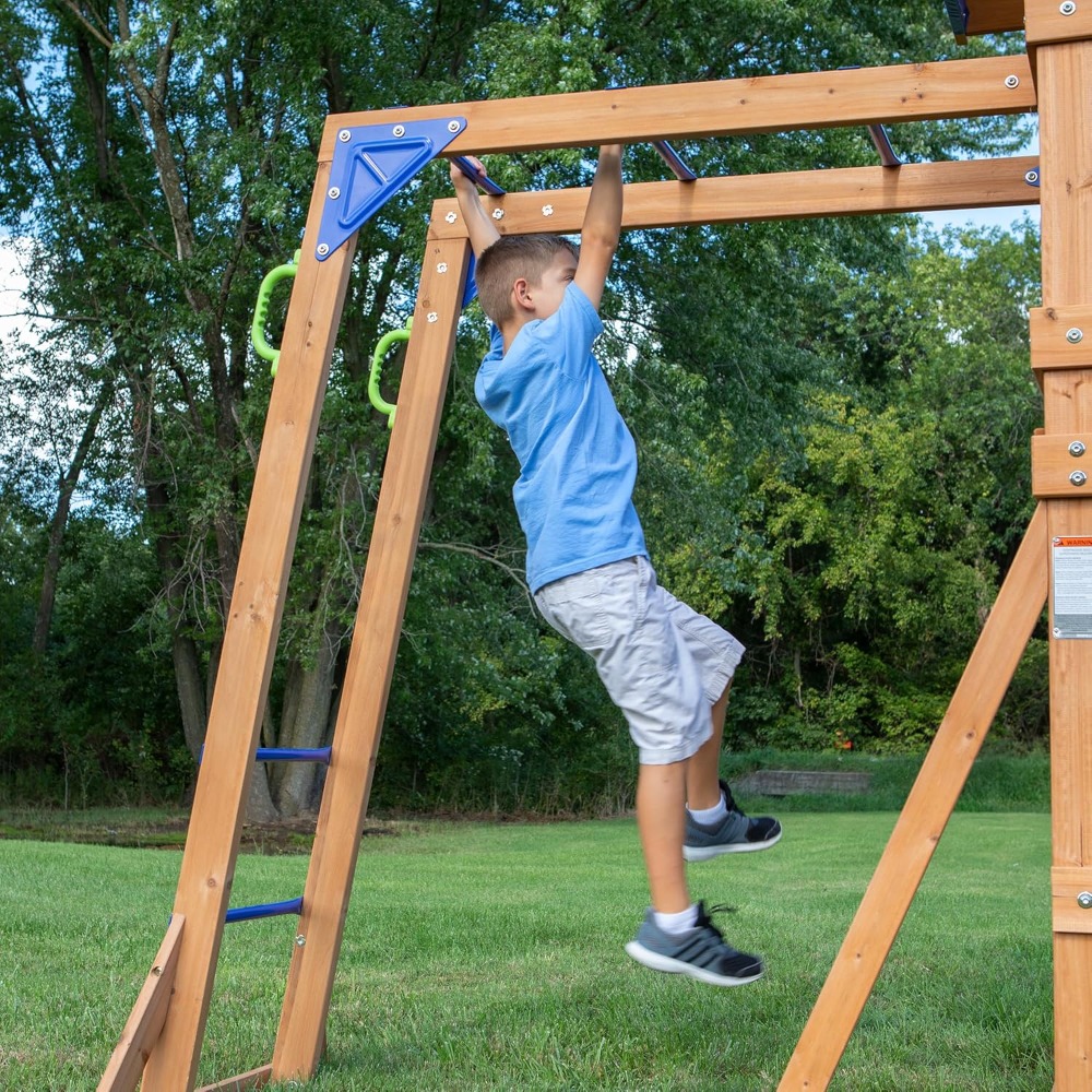 Ayunan Taman Kayu Cedar AS den - Kids Outdoor Monkey Bar Set ulasan dan harga