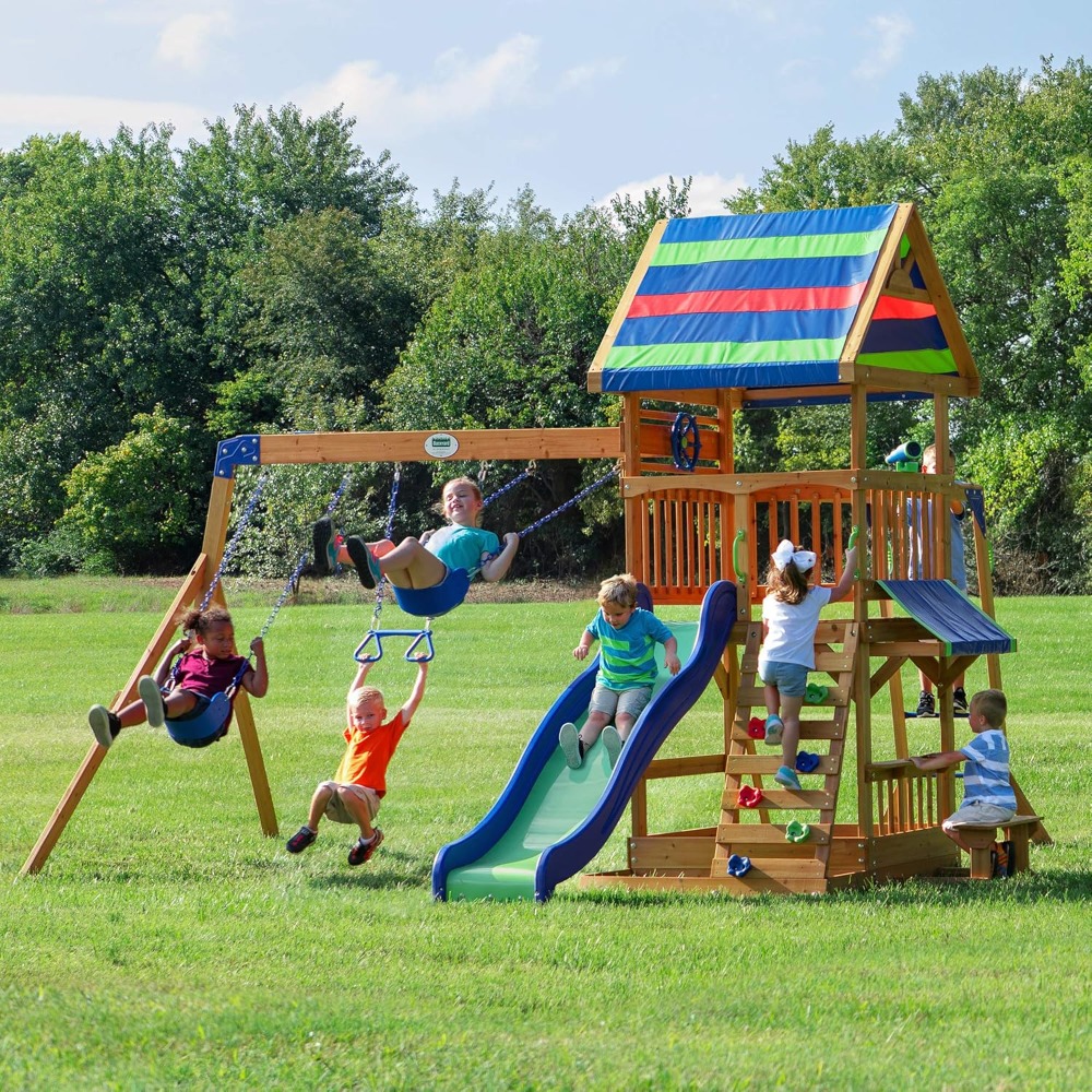 Ayunan Taman Kayu Cedar AS den - Kids Outdoor Monkey Bar Set ulasan dan harga