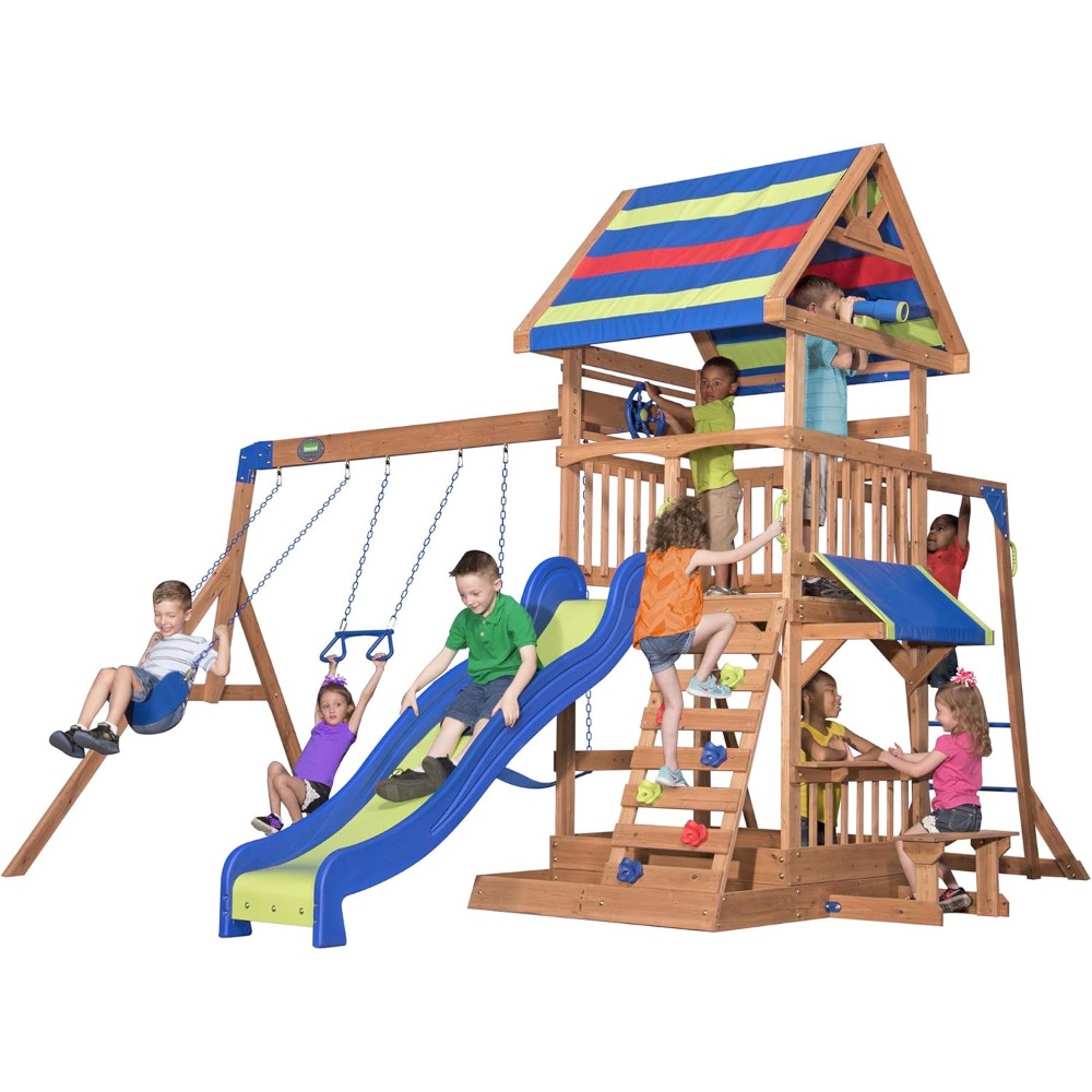 Ayunan Taman Kayu Cedar AS den - Kids Outdoor Monkey Bar Set ulasan dan harga